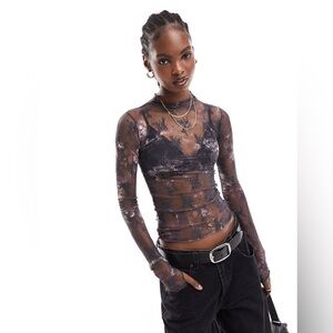 FREE PEOPLE NWOT Lady Lux Lace Long Sleeve Layering Top in Black